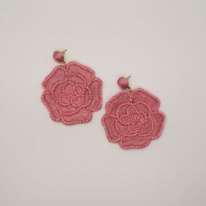 pink flower beaded earrings